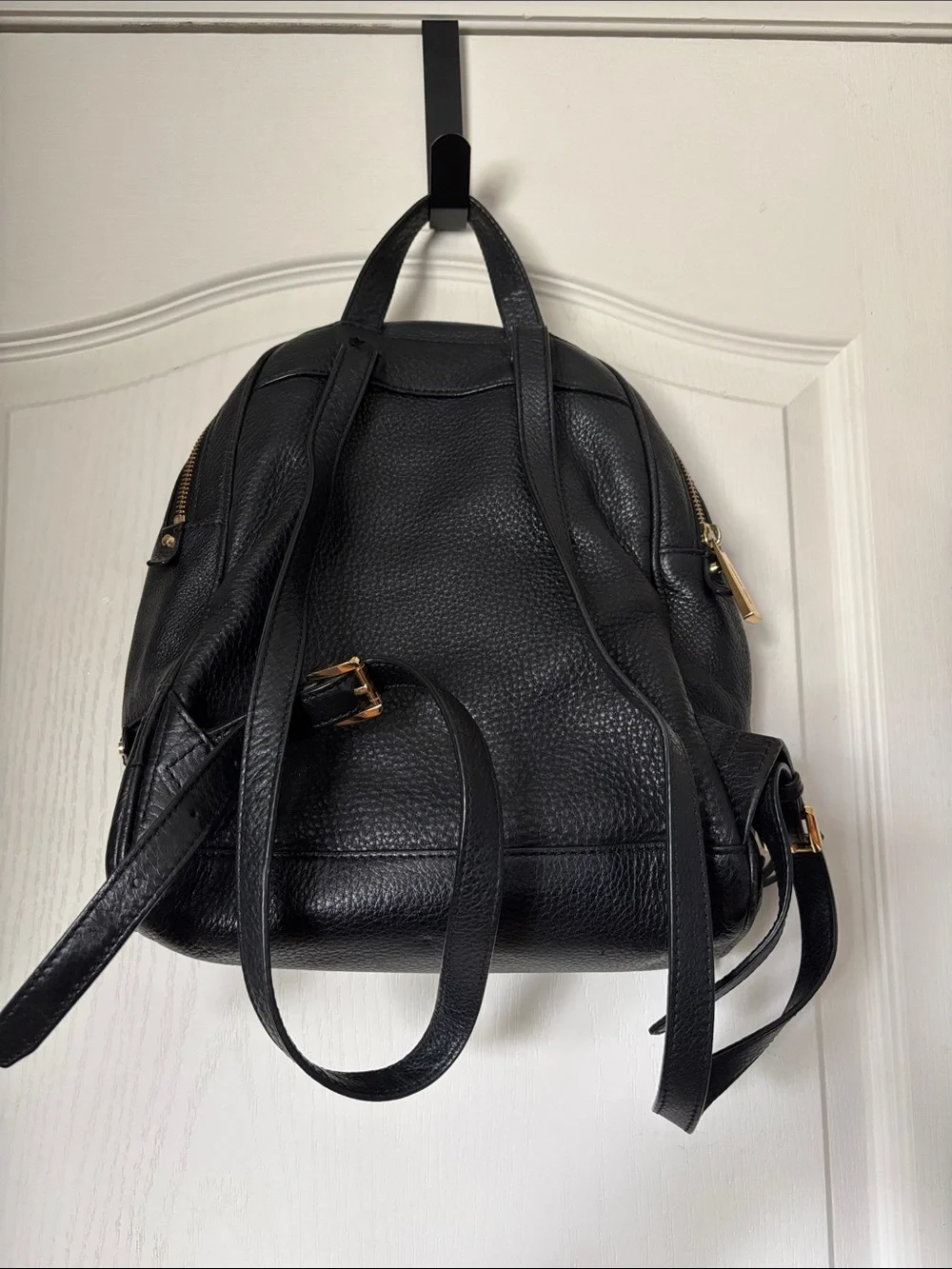 Michael Kors Black Pebbled Leather Backpack with Gold Accents